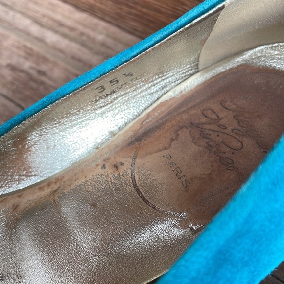 ROGER VIVIER | teal suede ballet flats with black buckle size 35.5 USA 5 - Picture 3 of 7